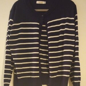 Navy/White Women's Striped Cardigan EUC
